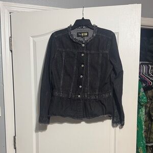 Suzanne Betro Black Jean Jacket with Frayed Edges